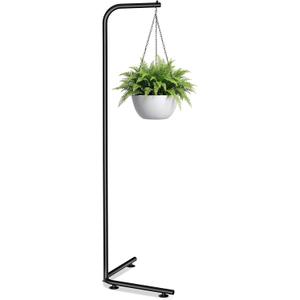 Hanging Plant Stand Indoor, Corner Plant Stands for Indoor Plants, Black Metal Hanging Plant Holder with Suction Base, Standing Plant Hanger for Living Room, Balcony, Garden, Bathroom