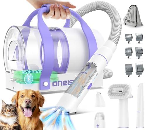 oneisall Cordless Low Noise Dog Grooming Vacuum,5200 mAh Dog Grooming Kit with Clippers,Nail Grinder,Trimmer,2L Dustbin for Shedding with Grooming Tools-Quiet Suitable for All Breeds,Comfy C1