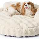 EHEYCIGA Dog Bed Medium Size Dog, Fluffy Small Dog Couch with Removable Washable Cover, Bolster Pet Sofa, Waterproof and Non-Slip, 30" x 30"x 8.5", Cream