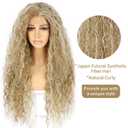 SAPPHIREWIGS Curly Lace Front Wigs Highlight Blonde Long Water Wave Synthetic Wig Pre-plucked Hairline Blonde for Black Women 26inch