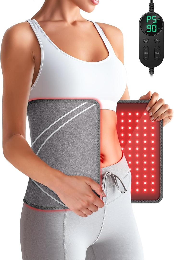 HALIDODO 24" x 12" Large Red Light Therapy Pad, Upgraded 300 LEDs Tri-Chip Grade 48W -660nm&850nm Near Infrared Light Therapy Mat for Body, Back/ Shoulder/ Joint Muscle, with Timer Controller, Gray