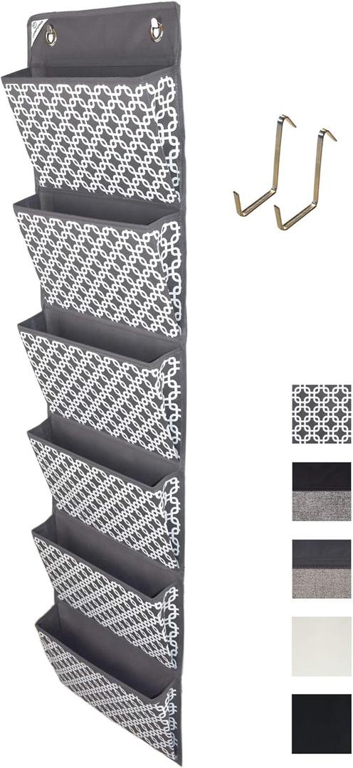 COMPONO Over The Door File Organizer,Wall Mounted Hanging File Folder Holder Mail Organizers,Home Office Supplies Storage Pocket Chart for Paper,Magazine,Notebooks,Planners,6 Large Pockets (Pattern)