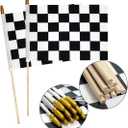 2Pcs 8x12 Inch Checkered Flags Black and White Racing Flags on Stick, Formula One F1 Racing Hand Held Stick Flag with Kid-Safe Spear Top, Children's Party Decoration