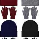 Glooarm 8 Pack Winter Hat and Gloves Set for Men Women Warm Beanies Knit Gloves Unisex Warm Sets