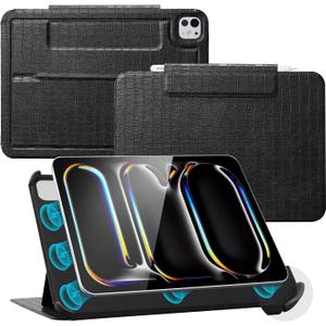 CoBak Magnetic Case with Stand for iPad Pro 13 Inch (M4/M5) 2024/2025, Multiple Viewing Angles, Smart Auto Sleep/Wake Cover with Corner Protection with Apple Pencil Holder Strap,Onyx Croc