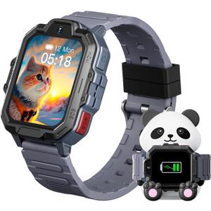 4G Kids Smart Watch, T17 Smartwatch Gifts with Panda Holder, GPS Tracker, Video Calling, SOS, Voice Chat, SMS, School Mode, Puzzle Games, HD Touch Screen for Boys & Girls 3-12Gray