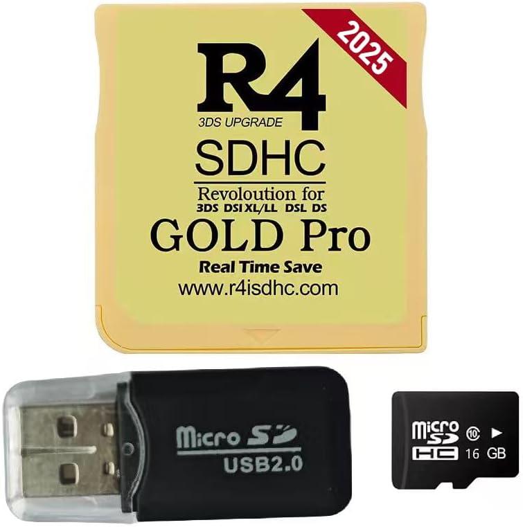 Pro Version 16GB Micro SDHC Dual Core Revolution Cartridge Compatible with New 2DS/3DS/LL/XL NDSL NDSI, Include a Card Adapter, NO Timebomb, Preloaded Plug and Play, Gold (Gold)