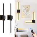 Battery Operated Wall Sconces Set of 2,  12000mAh Rotatable Picture Lights with Remote Control, Dimmable 3000-6500K LED Rechargeable Wall Lights for Living Room Bedroom Mirror, 28.3In (Black)