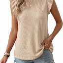 BLENCOT Women's Tops Summer Crewneck Ruffle Casual Spring Sleeveless Waffle Cute Shirt Flowy 2026 Fashion Camisole Beige L