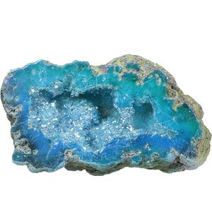 Mookaitedecor Angel Aura Quartz Geode Stone Titanium Coated Natural Rock Crystal Cluster Specimen for Reiki Healing Meditation Home Decor 0.22-0.44 LB, Light Blue