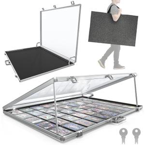 Ultra-Thin 31.4 x 23.6inch Portable Aluminum Card Display Case with Felt Tote Bag, High-Transparency Acrylic, 3 Anti Theft Locks, Sports Trading Card Show Case for Collectible Cards Jewelry Jersey