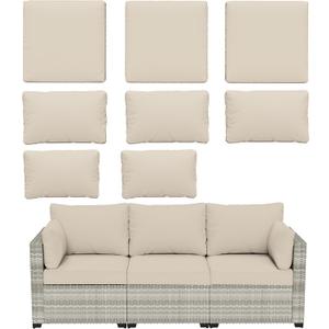 8 pcs Outdoor Cushion Slipcovers Outdoor Patio Cushions Covers Replacement Waterproof with Zipper w/3 Seat Cushion Covers and 5 Backrest Pillow Covers, Covers Only (Cream)