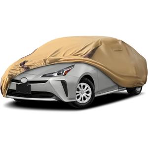 Prius Car Cover Waterproof All Weather Compatible with Toyota Prius 2004-2024, Outdoor Heavy Duty Anti-UV Car Covers Rain Sun Snow Protection with Zipper and Windproof buckle(Camel with Brown)