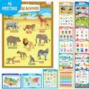 Merka Teacher Supplies Poster Board Classroom Décor Educational Posters For Toddlers Preschool Posters Set Of 16 USA World Maps Letters Shapes Numbers Animals