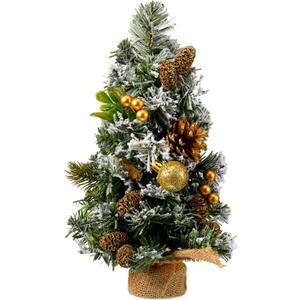 Libima 1 Pack Tabletop Mini Snowy Christmas Tree 11.8 Inch Artificial Flocking Snow Christmas Tree Mini Artificial Xmas Village Trees with Linen Base for Winter Mantel Holiday Farmhouse Decor