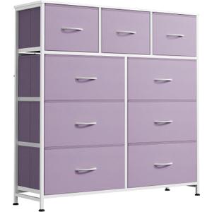 WLIVE Tall Dresser for Bedroom, 9 Drawer Chest of Drawers, Purple