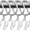 Hotop 30 Pcs Metal Drapery Curtain Rings 0.98/1.26/1.65 inch Interior Diameter and 30 Pcs Hanging Curtain Drapery Pin Hooks for Window Door Shower(Matte Silver,42mm)
