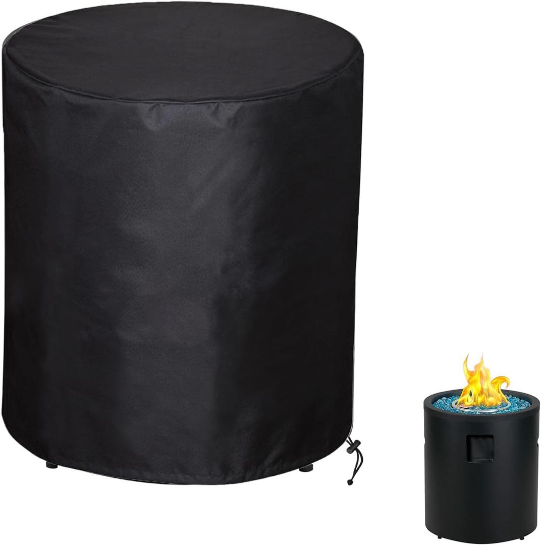 SheeChung Fire Pit Round Cover 24" D X 27" H,Heavy Duty 600D Waterproof & Weather Resistant Outdoor Cover,Fits 20-24 inch Column Propane Gas Firepit Bowl
