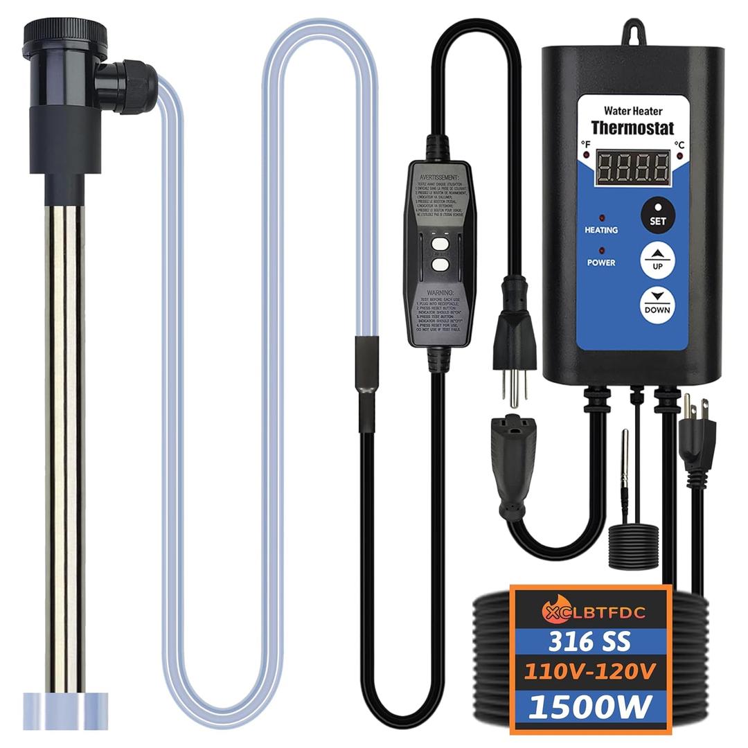 1500W Immersion Water Heater Portable Electric Hot Tub and Pool Submersible Water Heater with Temp Control, GFCI for Bathtubs, Baptistry, spa tub, Above Ground Pool, Inflatable Pool & Bucket