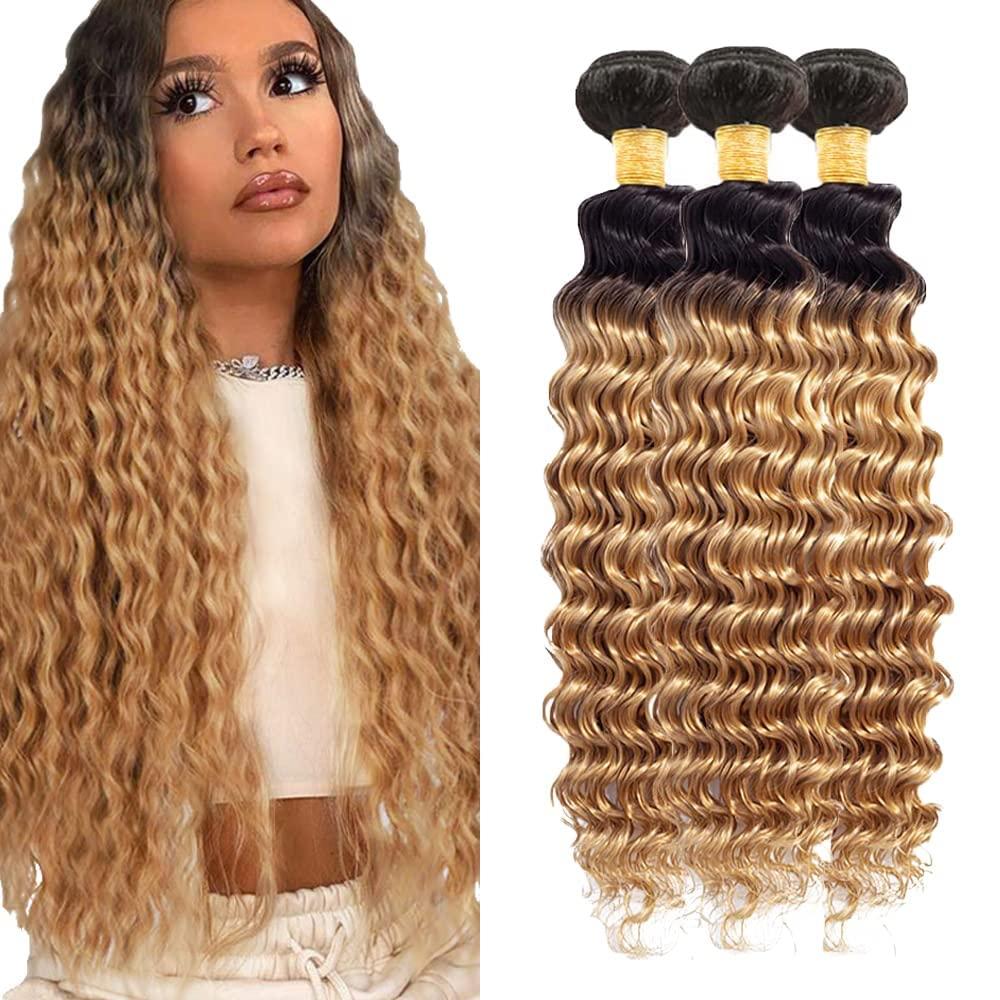 1B27 Bundles Human Hair Ombre Deep Wave Bundle Human Hair 24 26 28 Inch Brazilian Unprocessed Virgin Hair 3 Bundles Ombre Hair Bundle 300g