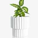 6 Inch White Fluted Planter with Drainage - Ribbed Ceramic Pot for Indoor Plants, Flowers - Home & Office Decor