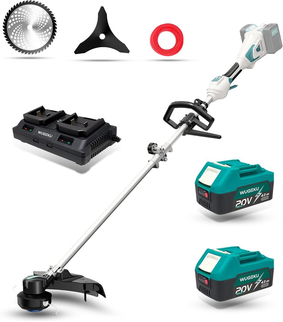 40V 14" Brushless Cordless String Trimmer, .095" Dual Line Bump Feed, 2X 4.0Ah Batteries, Fits Makita 18V LXT Tools, Dual Charger, Battery Weed Wacker for Thick Brush, Dense Weeds & Large Yards