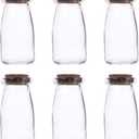 Set of 6 Mini Glass Pudding Jars with Cork Lids, 3.38 oz, Party Wedding Favor Storage Keepsake Containers, Honey Favor Jars, Small Milk Glass Bottle