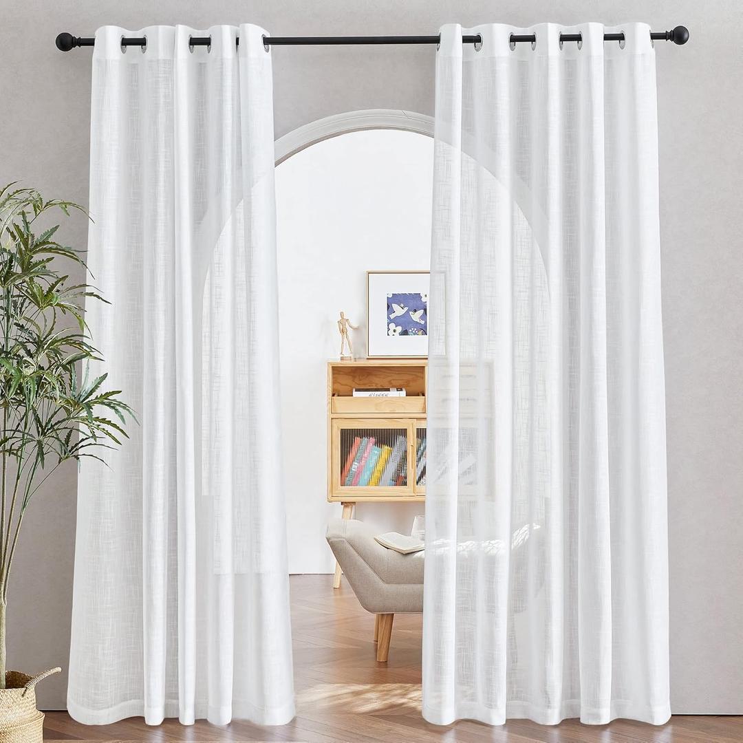 NICETOWN Living Room Window Curtains Semi Sheer Textured 84" Long, Grommet Casual Semitransparent Sheer Privacy with Light Window Treatments for Sliding Door, 132" Wide Total 2 Panels, White