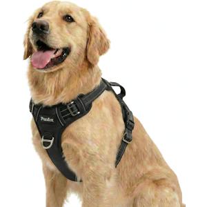 Funfox Dog Harness for Large Dog No Pull, Adjustable Pet Vest Harness, Vertical Handle Easy Control with 2 Leash Clips, Reflective Safe Night Walking for  Black, Large