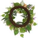 National Tree Company Artificial Spring Wreath, Woven Branch Base, Decorated with Rose and Peony Flower Blooms, Leafy Greens, Spring Collection, 24 Inches