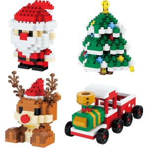 4 Pack Christmas Stocking Stuffers Gifts for Kids, Santa Claus Design Building Blocks, 2025 New Christmas Building Blocks Theme Ornaments, Xmas New Year Birthday Gifts for Boys, Girls and Teens