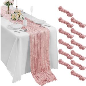 Bailarina 12 Pack Cheesecloth Table Runner 17x108 Inch Long Gauze Cheese Cloth 9ft Wrinkled Sheer Table Runner for Wedding Reception Birthday Party Table Decoration (Dusty Pink)