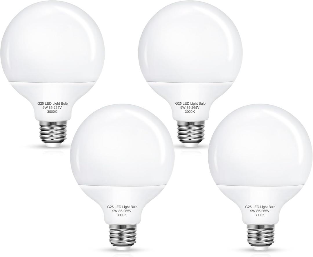 Flaspar Vanity Light Bulbs for Bathroom, G25 LED Globe Light Bulb 100 Watt Equivalent, 3000K Warm White LED Bulbs E26 Medium Base for Mirror Makeup Chandelier Lighting, Non-dimmable, 4 Pack