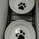 Cat & Dog Bowls - Ceramic Elevated Pet Raised Cat Food Bowls, 12 Ounce, Dishwasher Safe (2 Paw Pattern bowls & Black Stand)