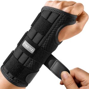 FREETOO Lengthened Wrist Brace for Carpal Tunnel Relief, Stronger Wrist Support with 3 Stays Women Men Adjustable Splint for Left Hand Tendonitis, Arthritis, Black(Left Hand, S/M)
