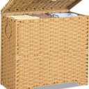 130L Wicker Laundry Hamper with Lid, 3-Section Laundry Basket