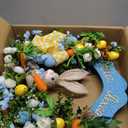 24" Large Easter Wreath for Front Door with Cute Rabbit Carrot Eggs Flowers Bow Sign, Farmhouse Spirng Easter Decoration for Home Porch Wall Mantel Window Outdoor Indoor Decor