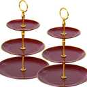 Soleebee 3-Tier Cupcake Stand, Round Plastic Tiered Serving Tray, Cup Cake Tower for Birthday Wedding Party Decoration, Cupcake Tier Stand Fruits Desserts Display 2 Pack (Burgundy Gold)