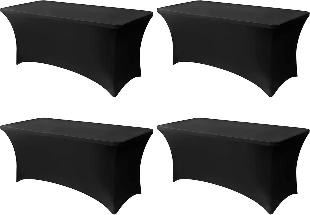 6FT Black Table Cloth - 4 Pack Fitted Stretch Rectangle Spandex Tablecloth, Washable Table Cover for Party, Picnic, Wedding, Banquet, Birthday and Festival(30" x 72")