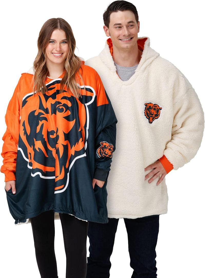 foco NFL Team Logo Reversible Oversized Sherpa Hoodie Sweatshirt Hoodeez, One Size