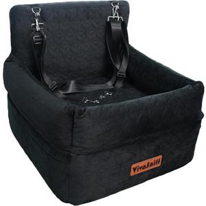 Dog Booster Car Seat for Small/Medium Dogs, VIVASNIFF 6 Inches Memory Foam Elevated Dog Pet Car Bed up to 100 lbs with 2 Safety Belts, Leakproof, Detachable and Washable (Black).