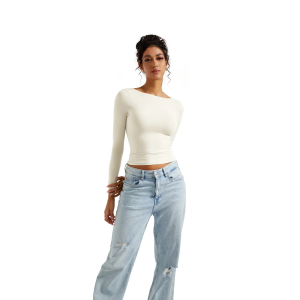 SUUKSESS Women Double Lined Fitted Basic T Shirts Crew Neck Long Sleeve Crop Top, Size: M