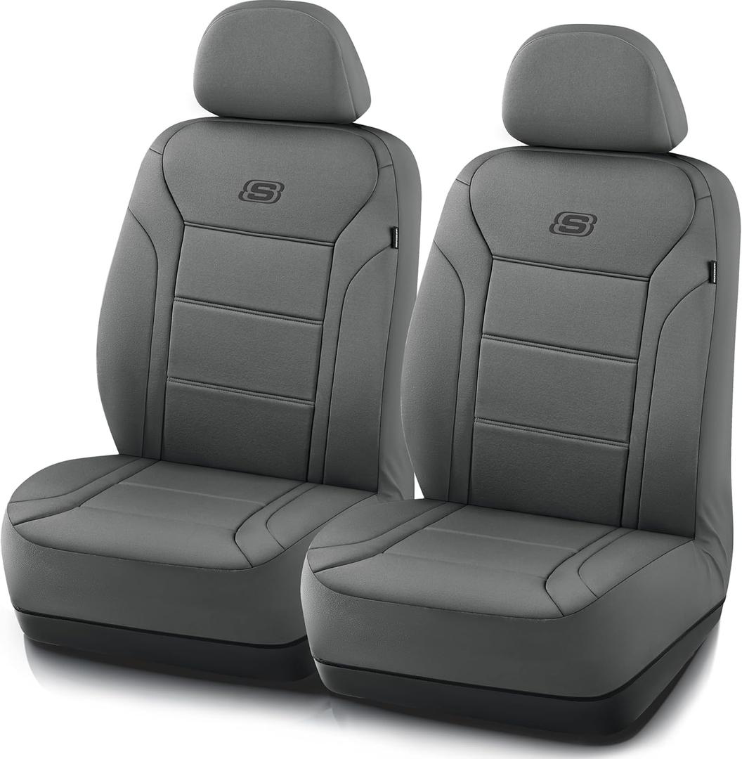 Skechers Memory Foam Car Seat Covers, Lycra Fabric Seat Covers, Car Seat Covers Front Seats Airbag Compatible, Automotive Comfort Protection for Most Cars, Trucks, SUVs, Grey