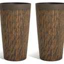 Worth Garden 22.5" H. Plastic Planters - Set of 2 Vintage Brown Tall Conical Plant Pots for Indoor Outdoor Use - Decorative Lightweight Flower Pots for Front Porch, Patio, Deck - 12.5" Dia x 22.5" H