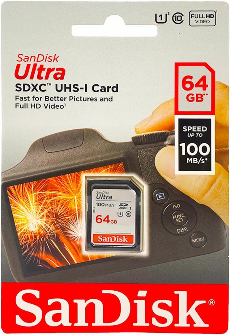 SanDisk 64GB Ultra SDXC UHS-I Memory Card - 100MB/s, C10, U1, Full HD, SD Card - SDSDUNR-064G-GN6IN