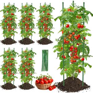 Tomato Cage for Garden,6 Pack Tomato Trellis for Raised Garden Bed Height Adjustable Up to 51.2inch Tomato Plant Support Stakes for Climbing Plants Vegetables Fruits FlowersExtra Bold