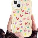 for iPhone 15 Phone Case, Curly Wavy Frame with Cute Pattern