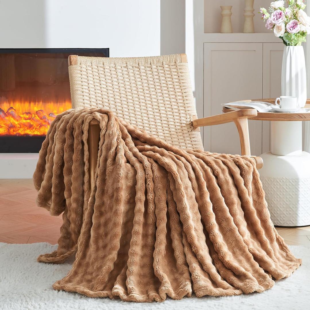 3D Bubble Plush Blanket Textured Fleece Throw Soft Warm Cozy Blanket Couch Bed Throw Brown 50x60 Inches, Rich Brown