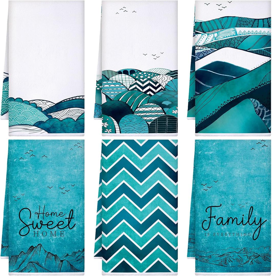 Bencailor 6 Pcs Teal Kitchen Towels Turquoise Dish Hand Towels Farmhouse Absorbent Tea Washcloth for Winter Spring Bathroom Kitchen Decor Gifts 24 x 16''