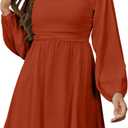 HYPERFIRE Women's Square Neck Long Sleeve Bubble Mini Dress Pleated Smocked A Line Wedding Dresses